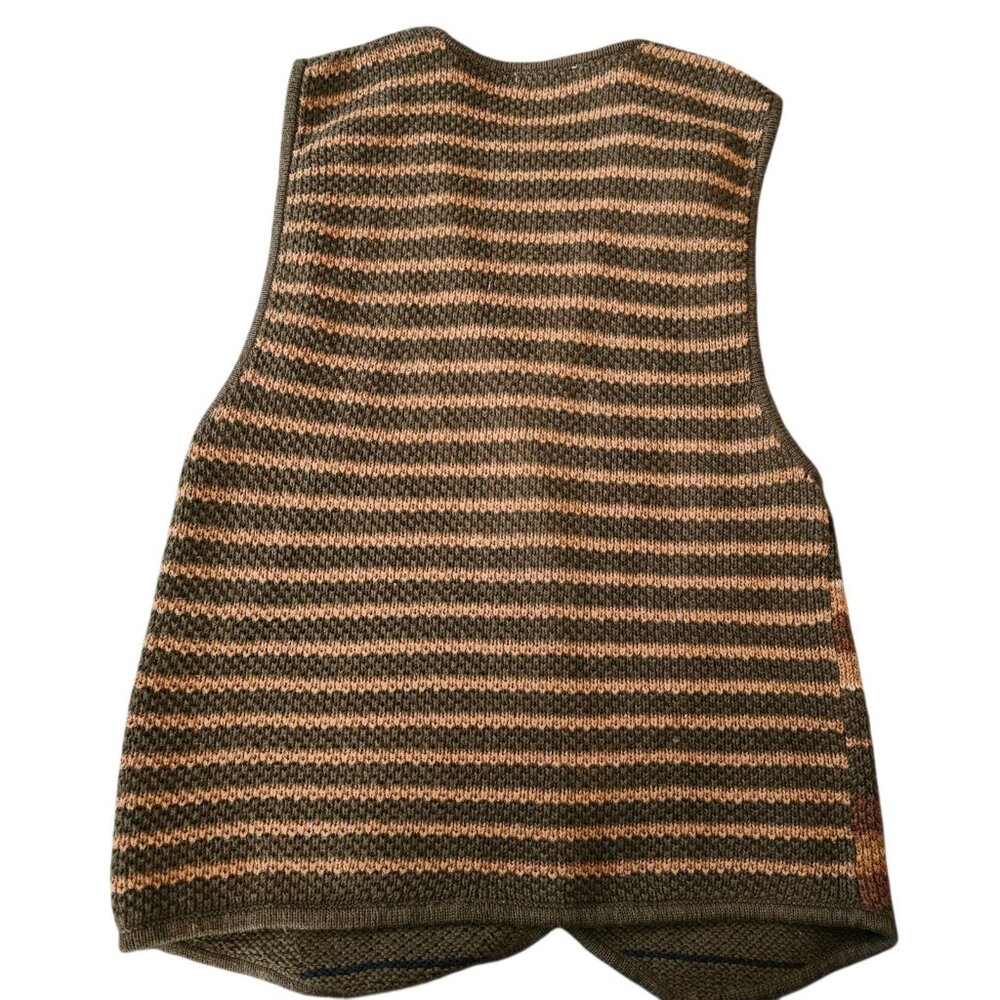 VTG Womens Sweater Vest Striped Sz M Green Brown Button Up Knit Forest Preppy - Picture 4 of 9